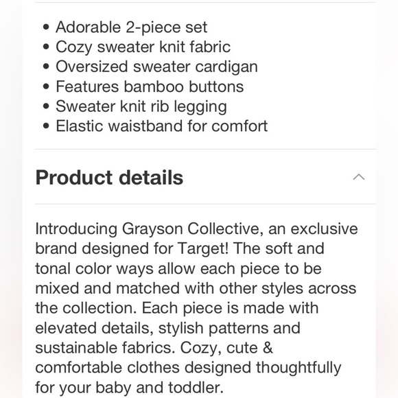 Grayson Collective Baby Cardigan & Ribbed
Leggings Set - Cream/Brown 12M - Picture 7 of 8